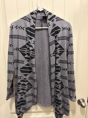 O'Neill Gray and Black Aztec Open-Front Tunic Cardigan